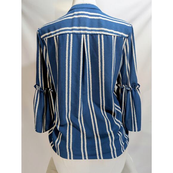 Alfani Blue White Vertical Stripe Tie Front Blouse Medium - Picture 7 of 9